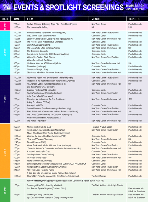 Schedule American Black Film Festival Miami